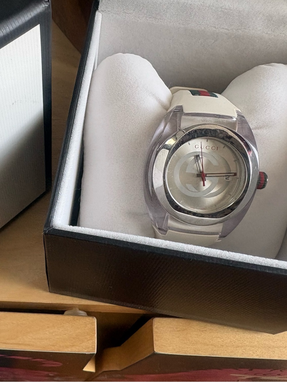 Gucci White Silicone Watch with Red & Green Accents